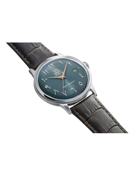 reloj automático hombre Orient Bambino Arabic Dial "Oasis Teal" RA-AC0035E 40.5m correa de cuero cal. F6724